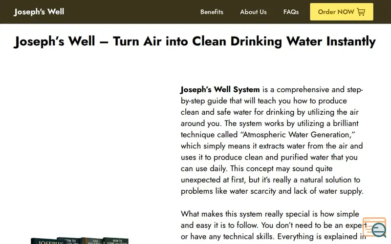 Screenshot of Joseph’s Well System