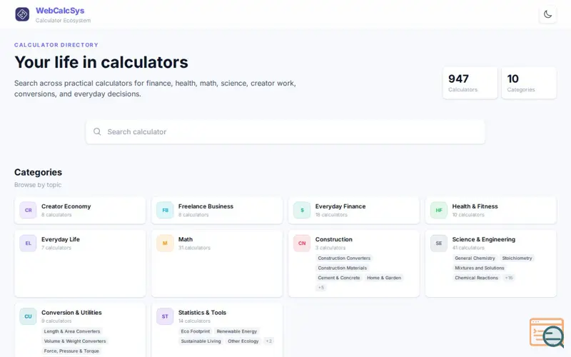 Screenshot of WebCalcSys