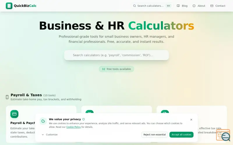 Screenshot of QuickBizCalc