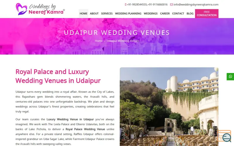 Screenshot of Weddings by Neeraj Kamra, a launch using WedMeGood