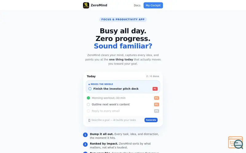 Screenshot of ZEROMIND Productivity & Focus Management