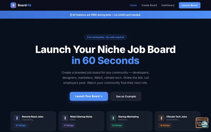 Screenshot of BoardHQ — Launch Your Niche Job Board