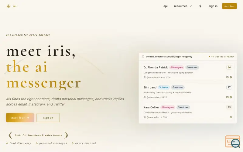 Screenshot of iris the ai messenger