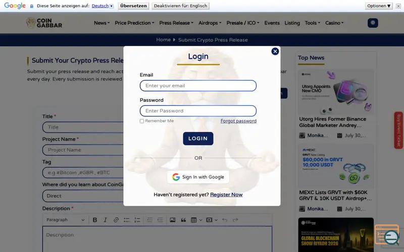 Screenshot of Coin Gabbar, a launch using Bitmedia