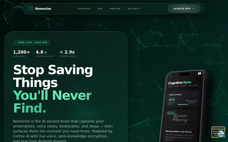 Screenshot of Nomorize, a launch using Unstoppable Domains