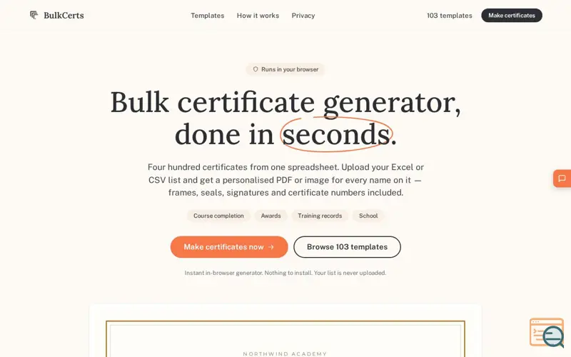 Screenshot of BulkCerts