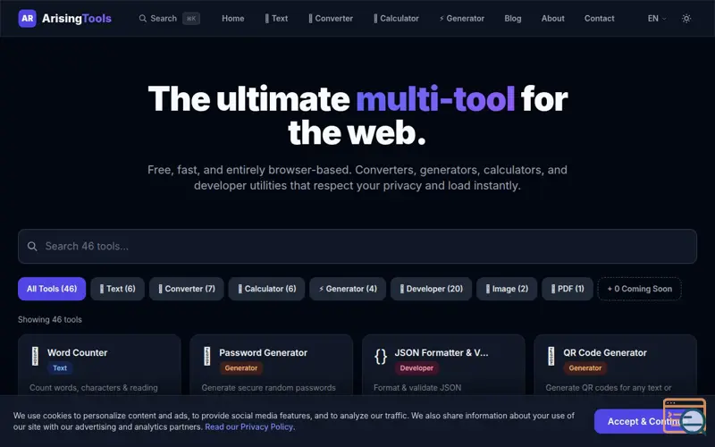 Screenshot of ArisingTools, a launch using MyDNSVault