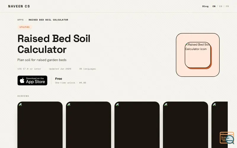 Screenshot of Raised Bed Soil Calculator