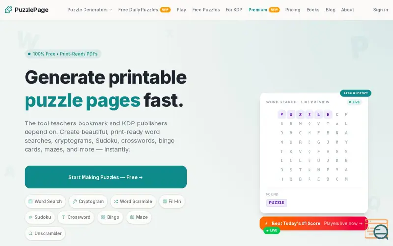 Screenshot of PuzzlePage