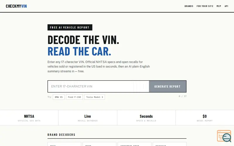 Screenshot of Checkmyvin