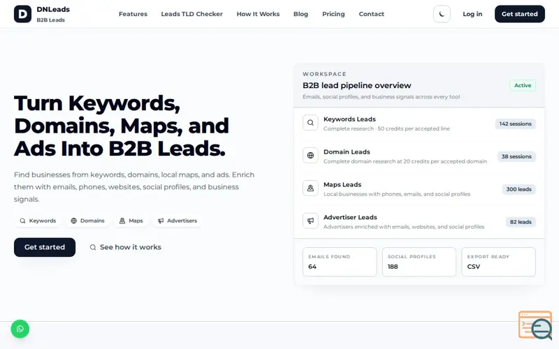 Screenshot of DNLeads B2B Leads