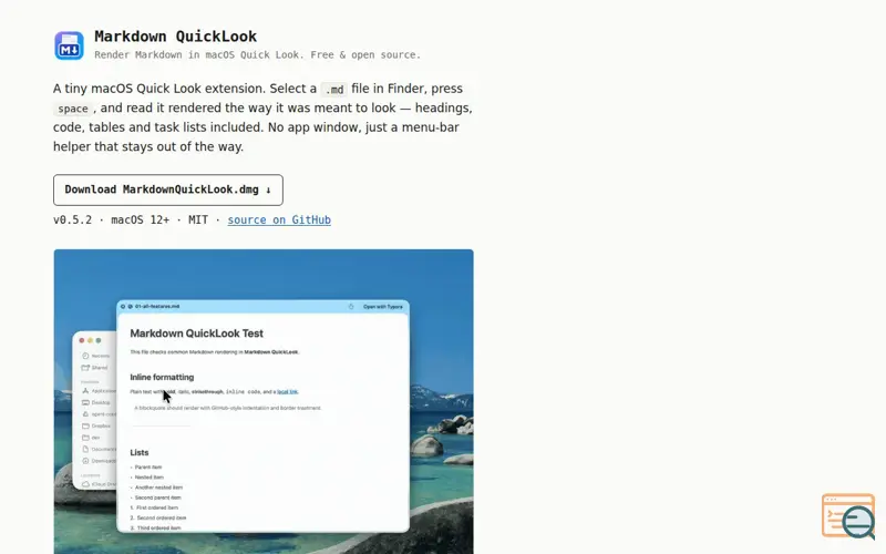 Screenshot of Markdown Viewer for Mac Finder