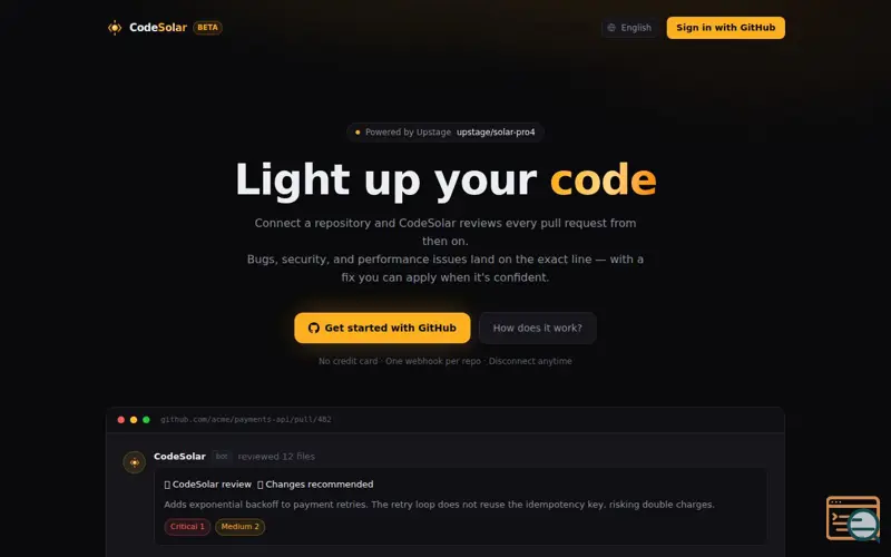 Screenshot of CodeSolar — Light up your code