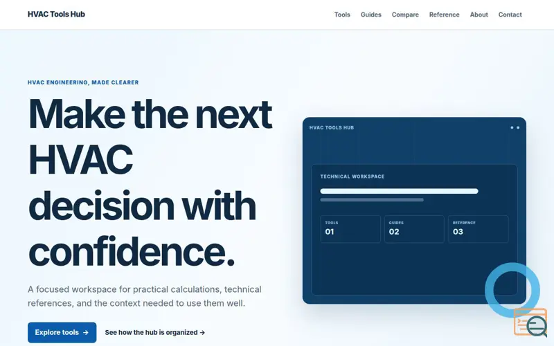 Screenshot of HVAC Tools Hub | HVAC Calculators & Engineering Tools, a launch using KittyLaunch