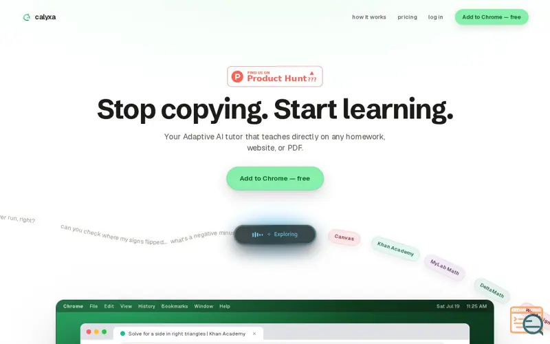 Screenshot of Calyxa — the math tutor that lives on your screen