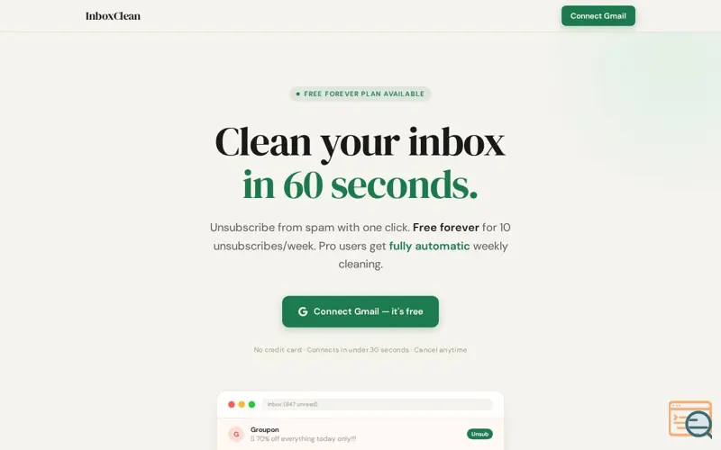 Screenshot of InboxClean