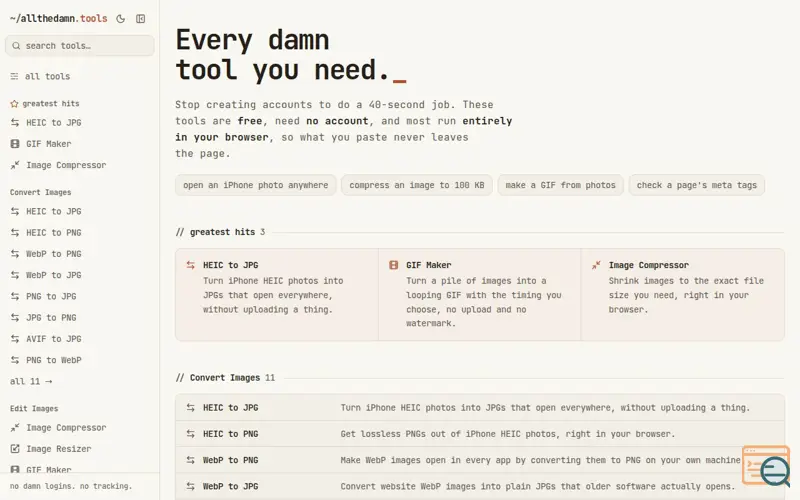 Screenshot of All The Damn Tools