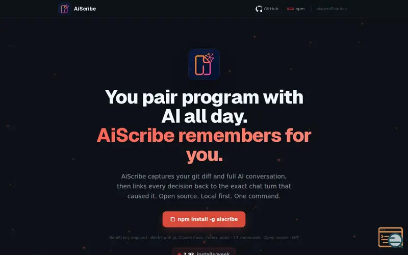 Screenshot of AiScribe - Store your ai coding session