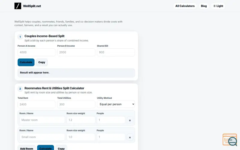 Screenshot of WellSplit.net
