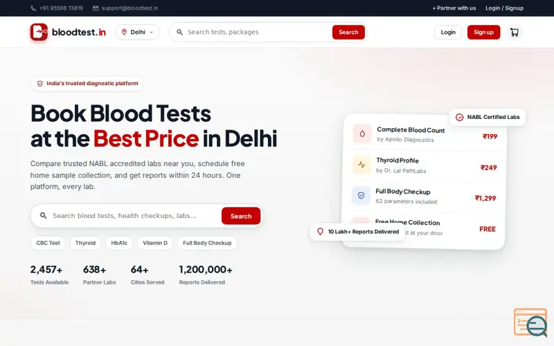 Screenshot of bloodtest.in