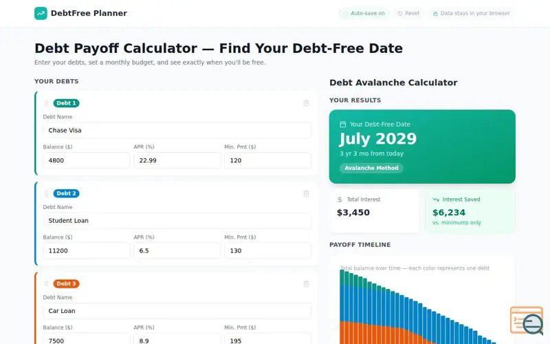 Screenshot of Debt Payoff Calculator 2026 Planner