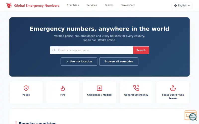 Screenshot of Global Emergency Numbers