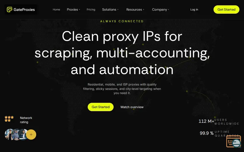 Screenshot of GateProxies, a launch using jQuery