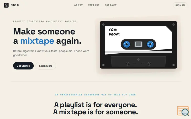 Screenshot of SIDE B — Make someone a mixtape again