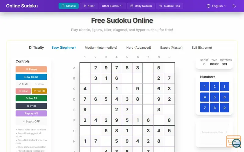 Screenshot of Free Sudoku Online
