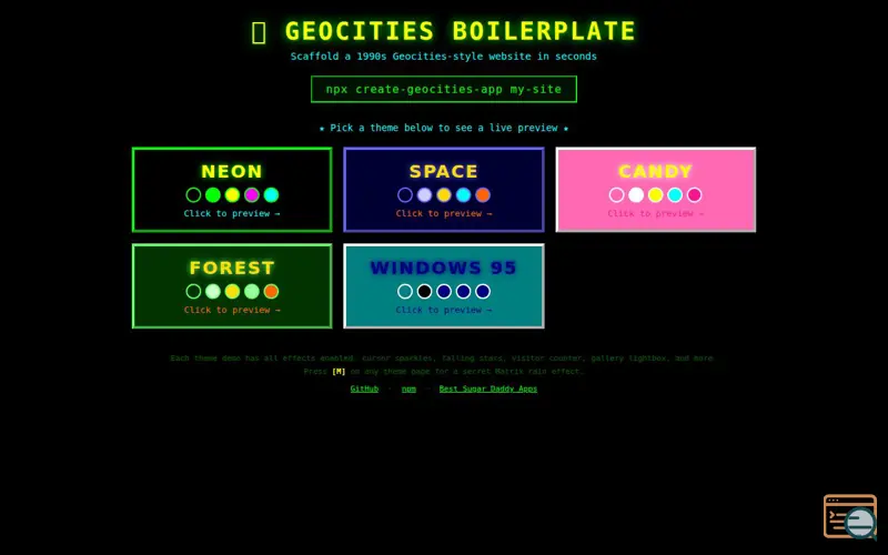 Screenshot of Geocities Boilerplate