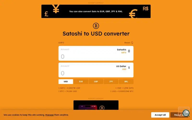 Screenshot of Sats2USD Converter