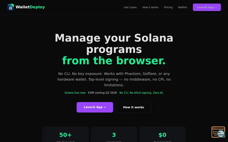 Screenshot of WalletDeploy: Manage Programs - no CLI
