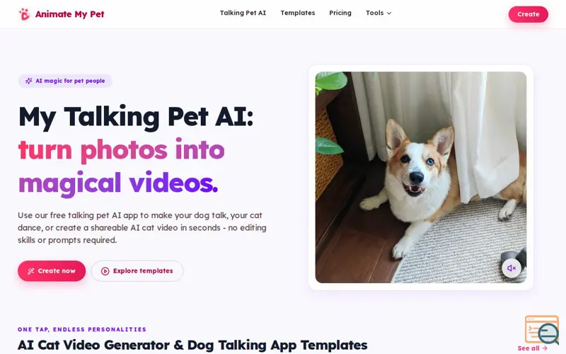 Screenshot of My Talking Pet AI - Free Talking Pet Video Generator | Animate My Pet