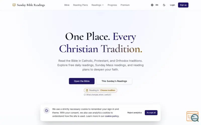 Screenshot of Sunday Bible Readings