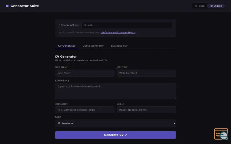Screenshot of AI Generator Suite