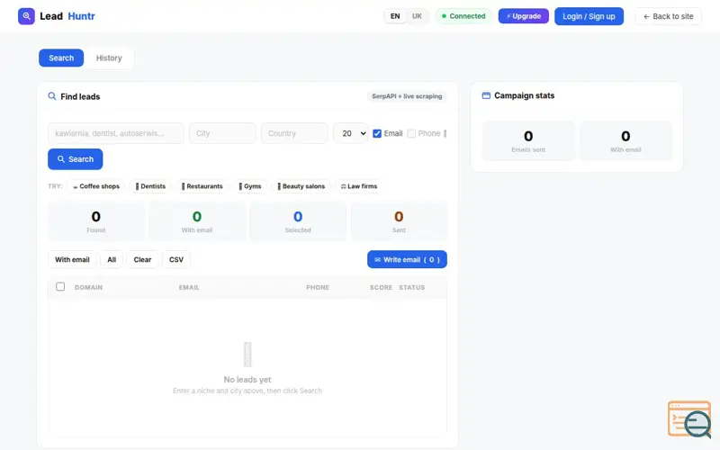 Screenshot of LeadHuntr — App