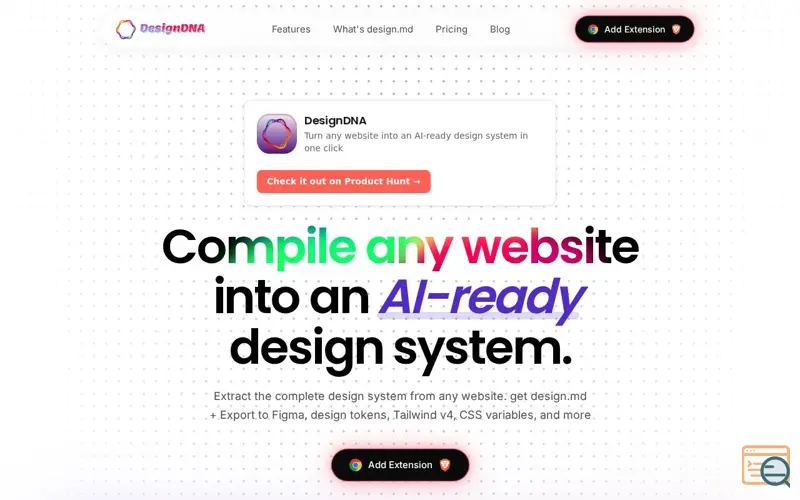 Screenshot of DesignDNA — AI-ready specs from any website