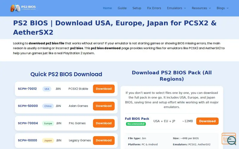 Screenshot of AllPS2BIOS