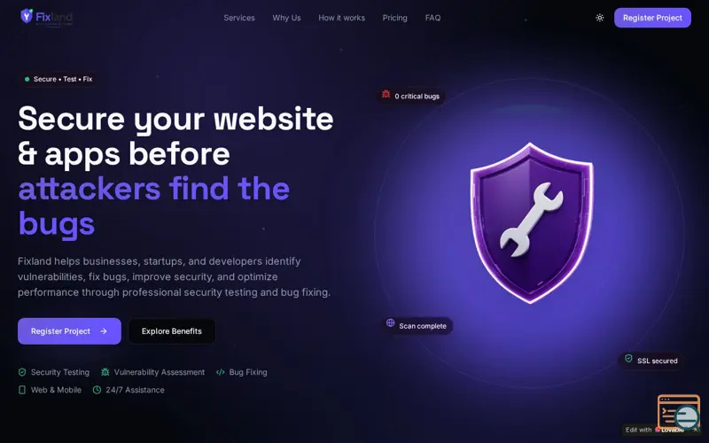 Screenshot of Fixland — Secure, Test & Fix Your Apps