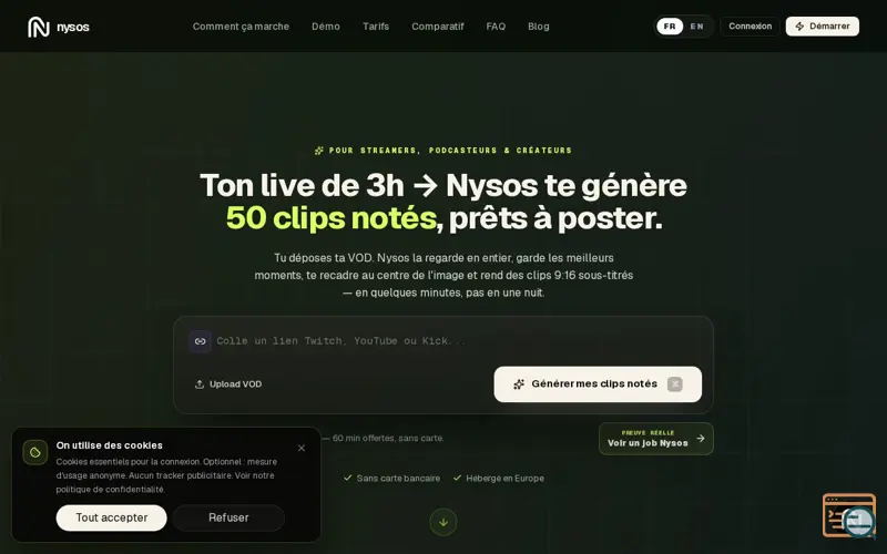Screenshot of Nysos - Transforme tes VODs en clips prêts à publier