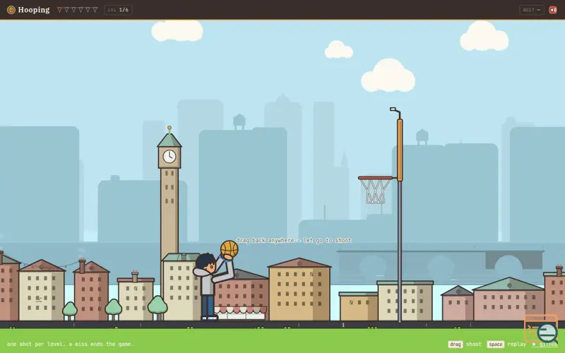 Screenshot of Hooping — six trick shots, one ball