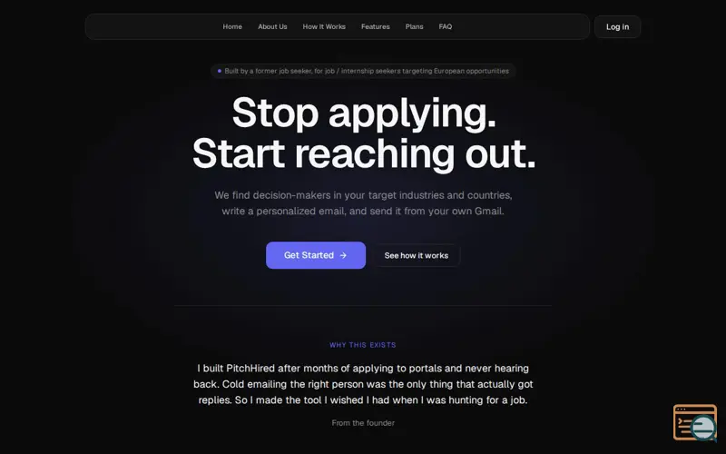 Screenshot of PitchHired