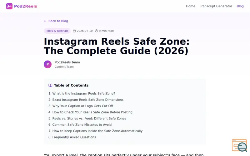 Screenshot of Instagram Reels Safe Zone Checker