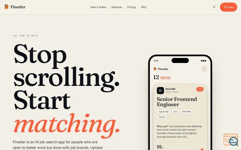 Screenshot of Fineder AI 