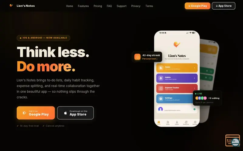 Screenshot of Lion's Notes