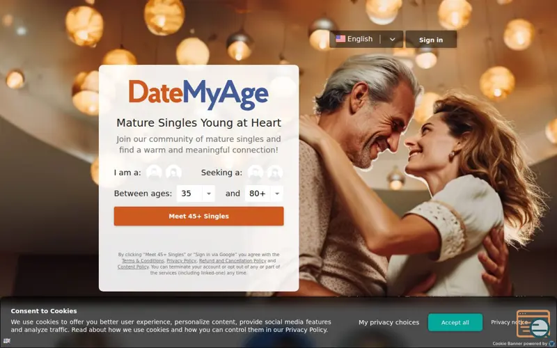 Screenshot of DateMyAge.com , a launch using Bito