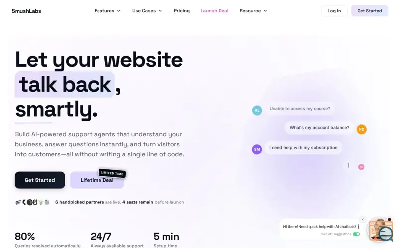 Screenshot of SmushChat AI Chatbot Agent Builder