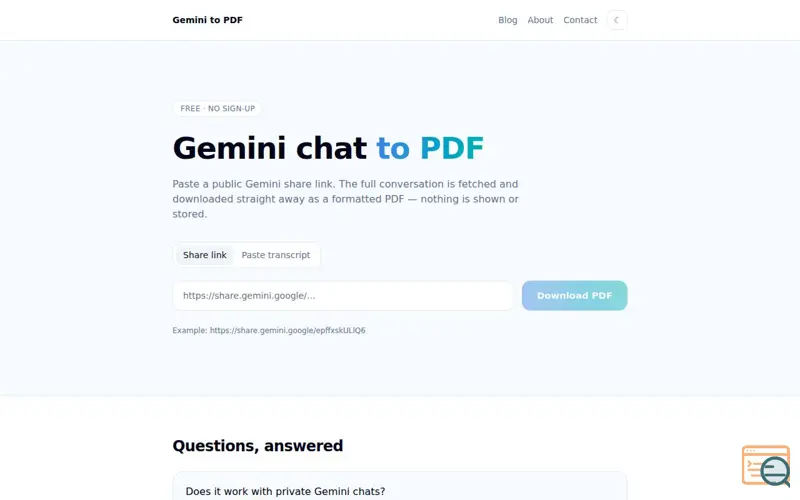 Screenshot of Gemini to PDF Download Gemini Chat 