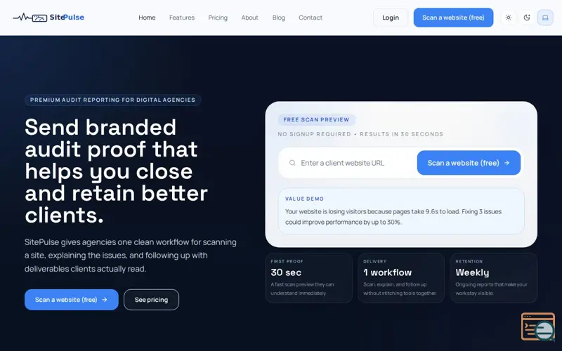 Screenshot of SitePulse