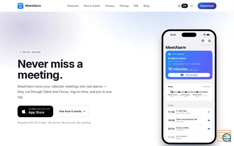 Screenshot of MeetAlarm